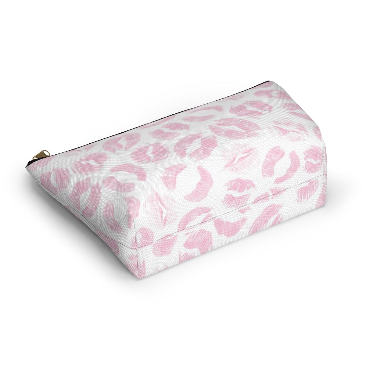 Lip Print Pouch w T-bottom, Accessory Pouch - Pink Kiss