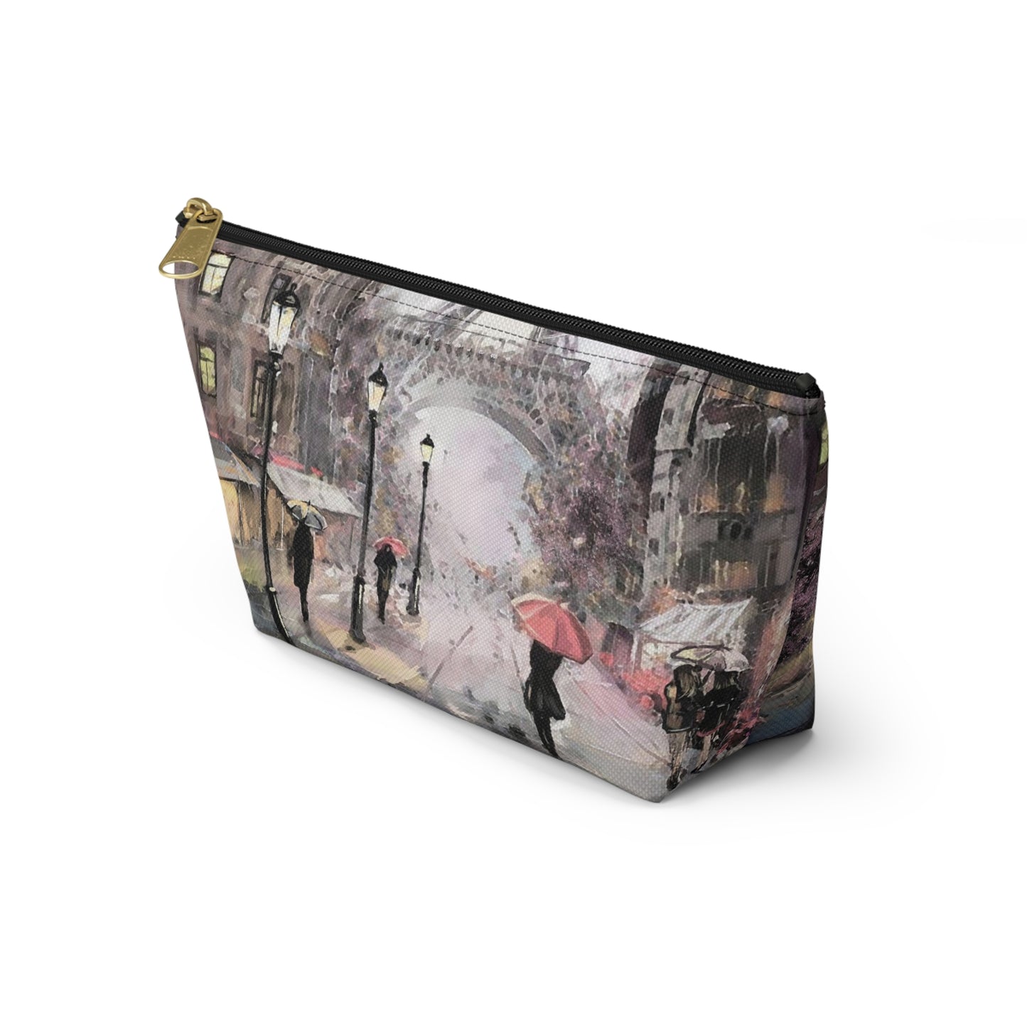 Eiffel Tower Cosmetic Pouch w T-bottom, Accessory Pouch - Pastel Rain in Paris