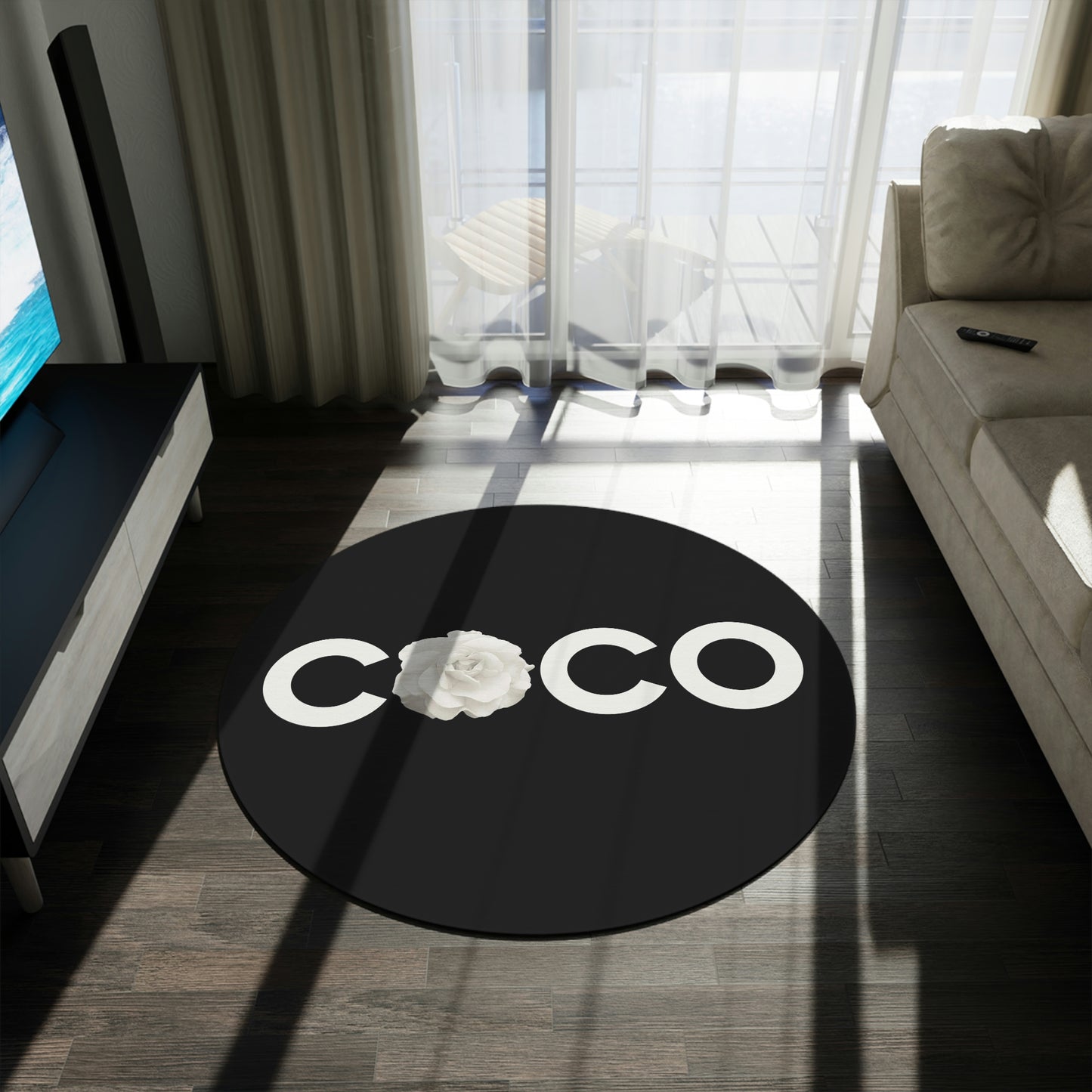 COCO Rose Round Chenille Floor Mat - 60 Inch Round Rug - Custom and Personalized Rug