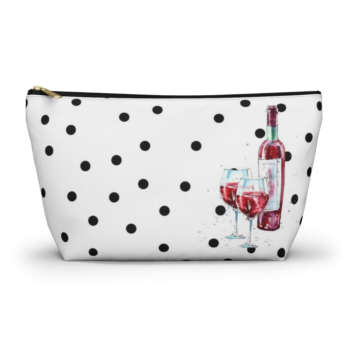 Personalized Wine Cosmetic Pouch w T-bottom, Accessory Pouch, Red Wine for Two Polka Dot