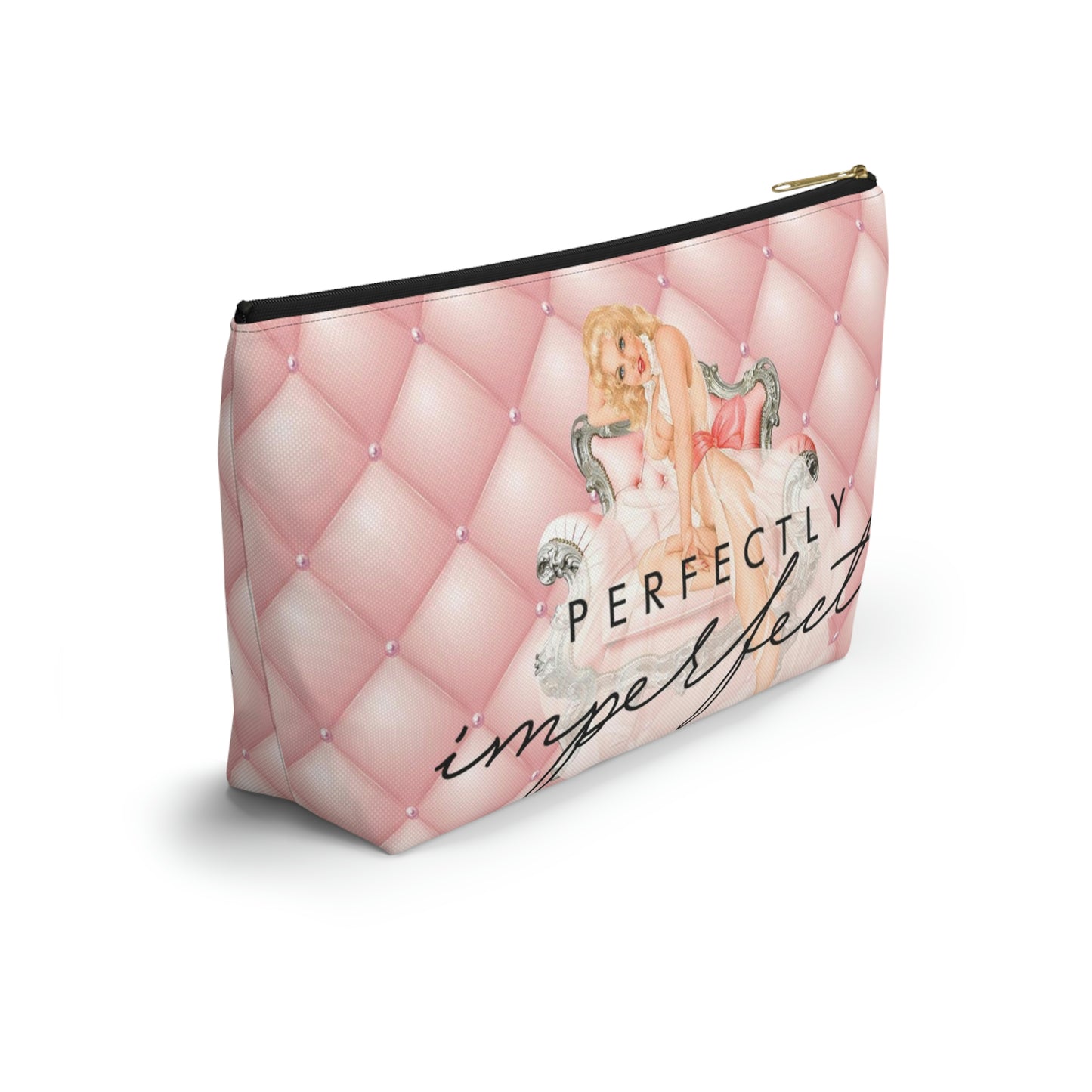 Pinup Girl Cosmetic Pouch w T-bottom, Accessory Pouch - Perfectly Imperfect Pink Peach