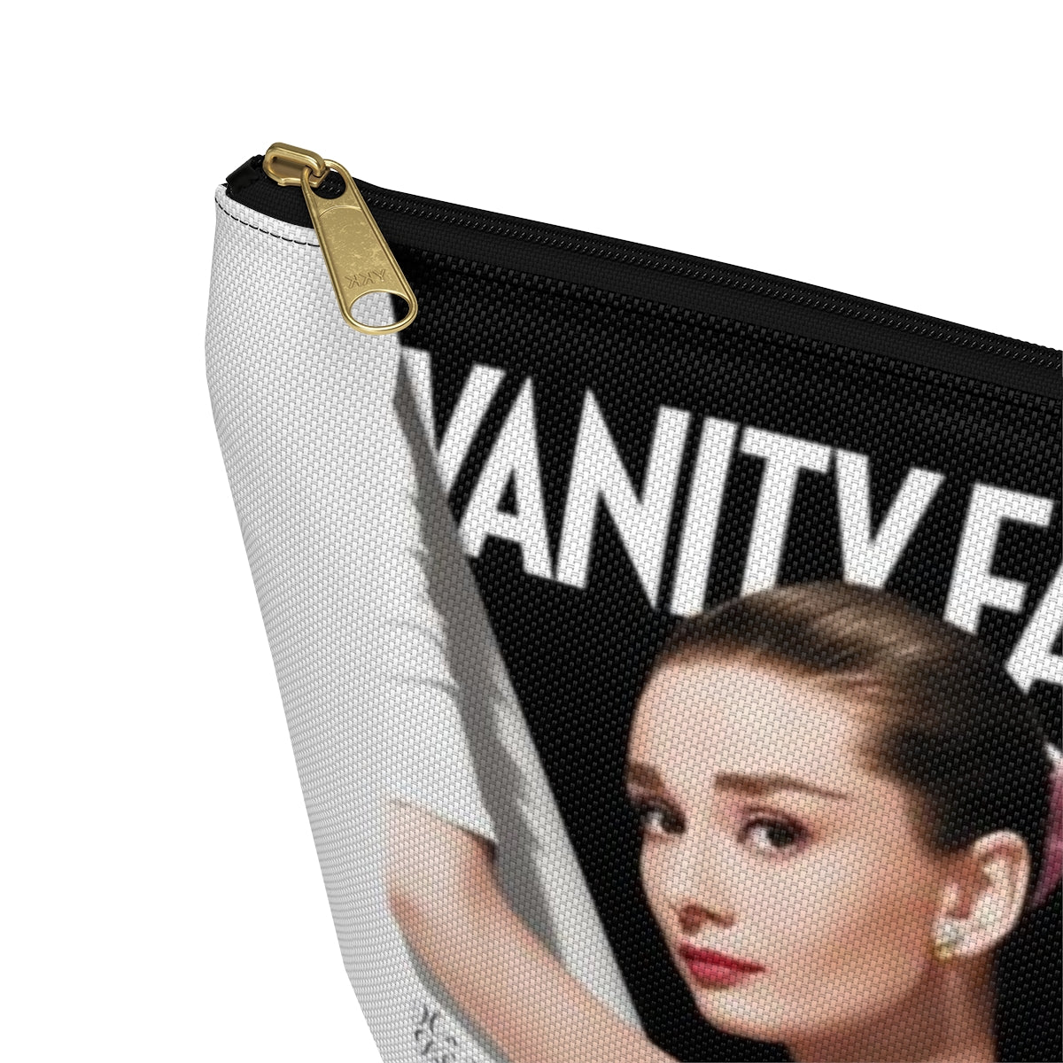 Personalized Audrey Hepburn Cosmetic Pouch w T-bottom, Accessory Pouch - Audrey Hepburn Vanity Fair Color Block Bag