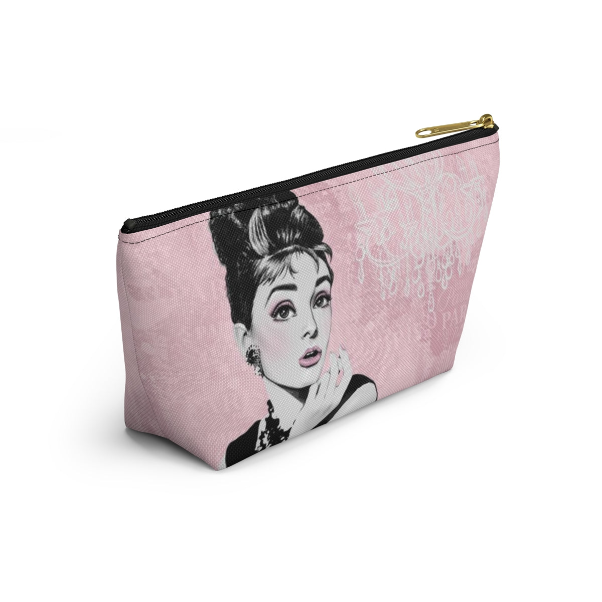 Audrey Hepburn Pouch w T-bottom, Accessory Pouch - Pink Paris is Always a Good Idea Chandelier Bag