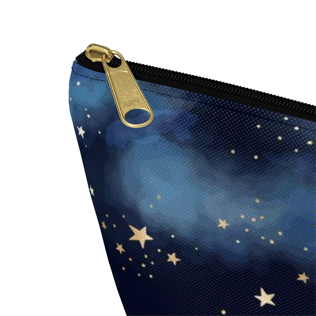 Personalized Starry Night Cosmetic Pouch w T-bottom, Accessory Pouch - Midnight Blue Clouds Gold Stars