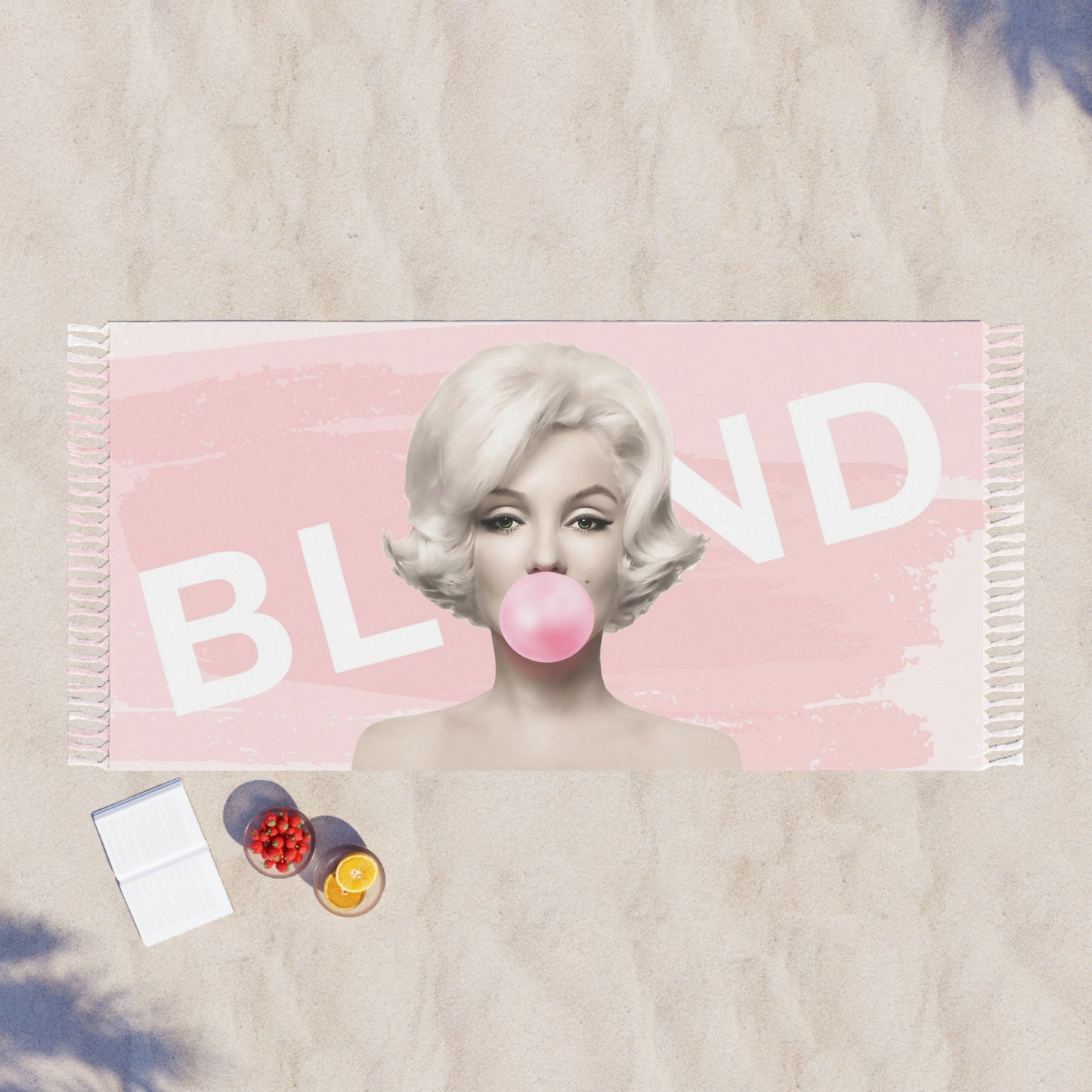 Personalized Marilyn Monroe Bubblegum Wrap, Beach Cloth with Fringe - Pink Marilyn Monroe Bubblegum Towel