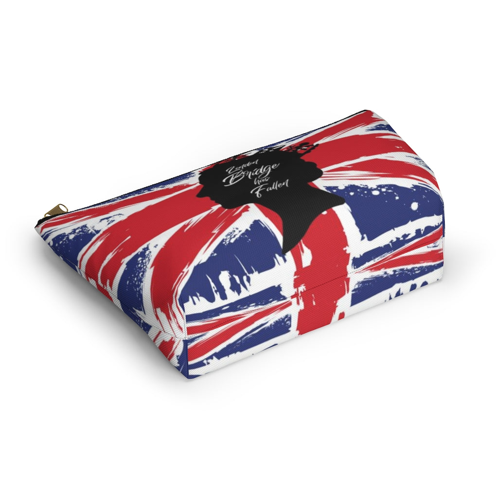 London Bridge has Fallen Cosmetic Pouch w T-bottom, Accessory Pouch, British Flag Queen Elizabeth