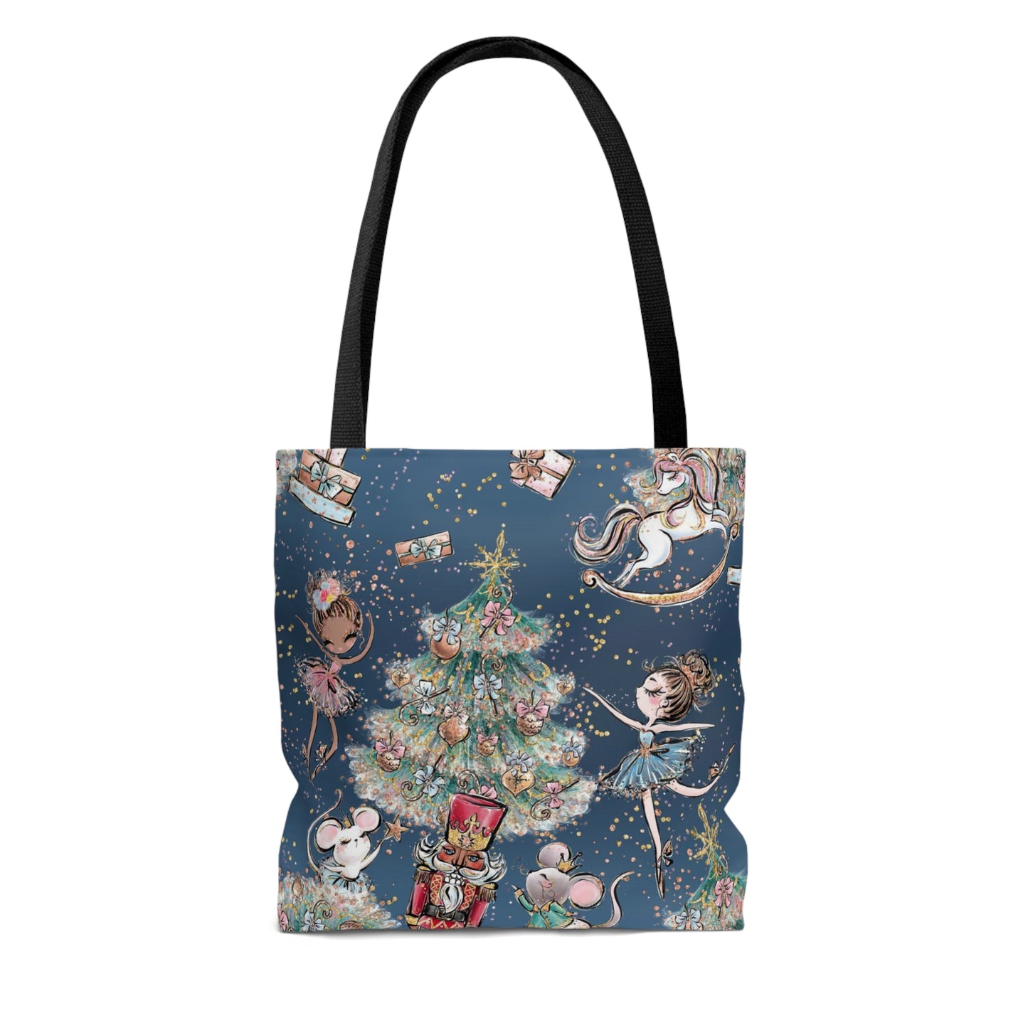 Nutcracker Ballet Canvas Tote Bag, Basic Square Tote - Blue Ballerina Nutcracker Tote