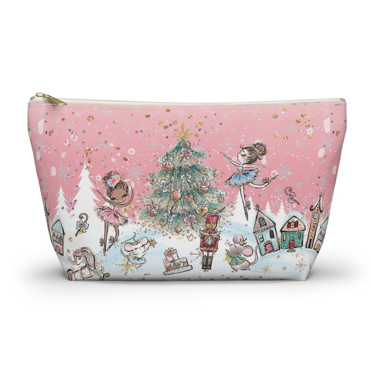 Nutcracker Cosmetic Pouch w T-bottom, Accessory Pouch - Pink Nutcracker Ballet Makeup Bag