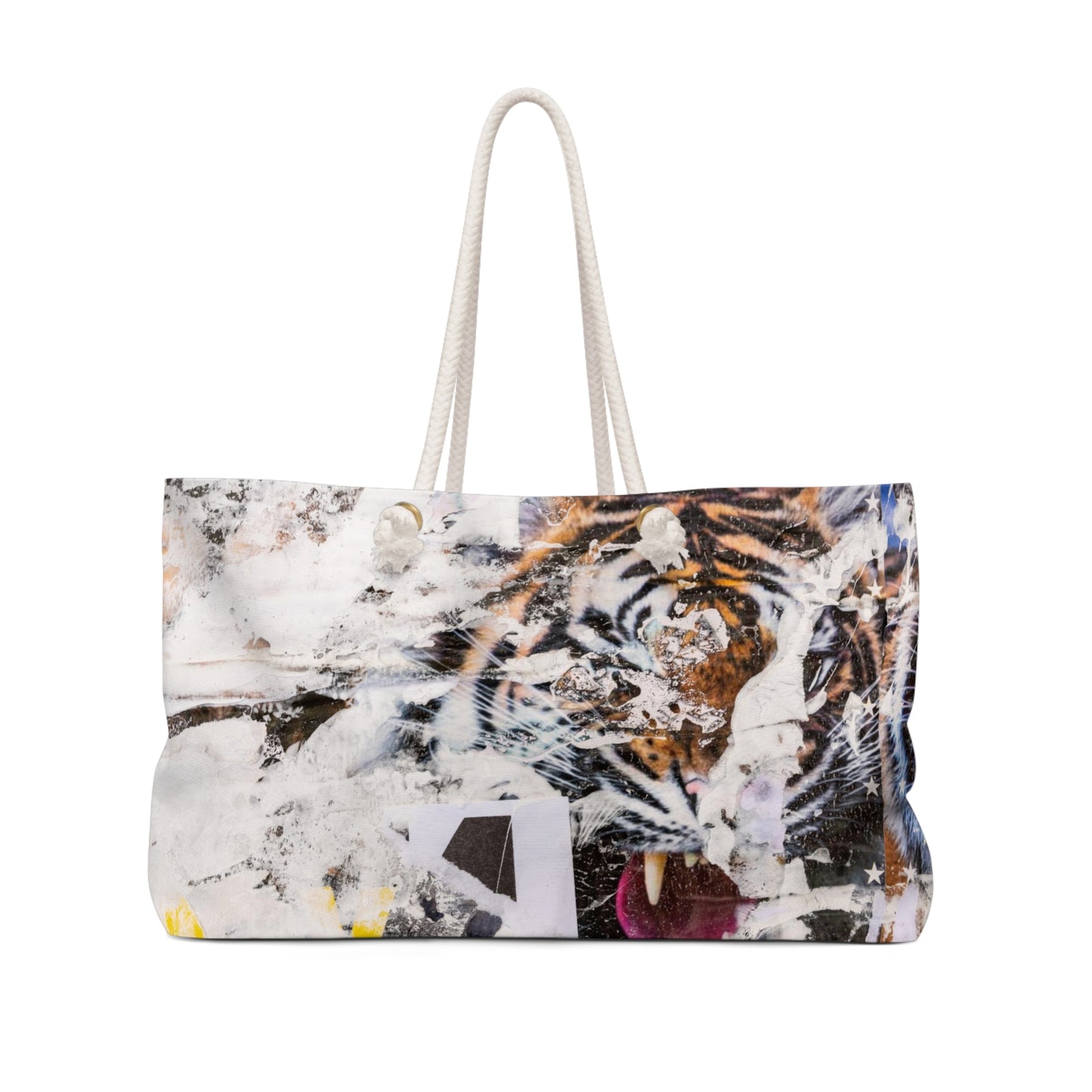 Urban Street Art Bag, Weekender Bag, Rope Tote - Torn Poster Street Art Tote - Tiger Bag 4