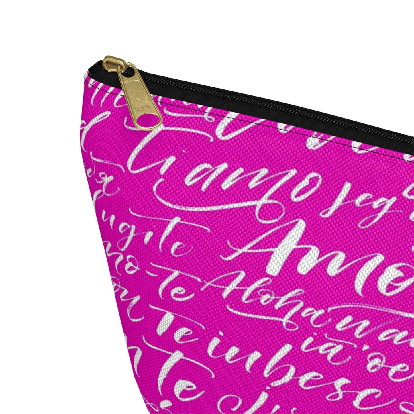 Hot Pink Love Language Cosmetic Pouch w T-bottom, Accessory Pouch - I love you Bag