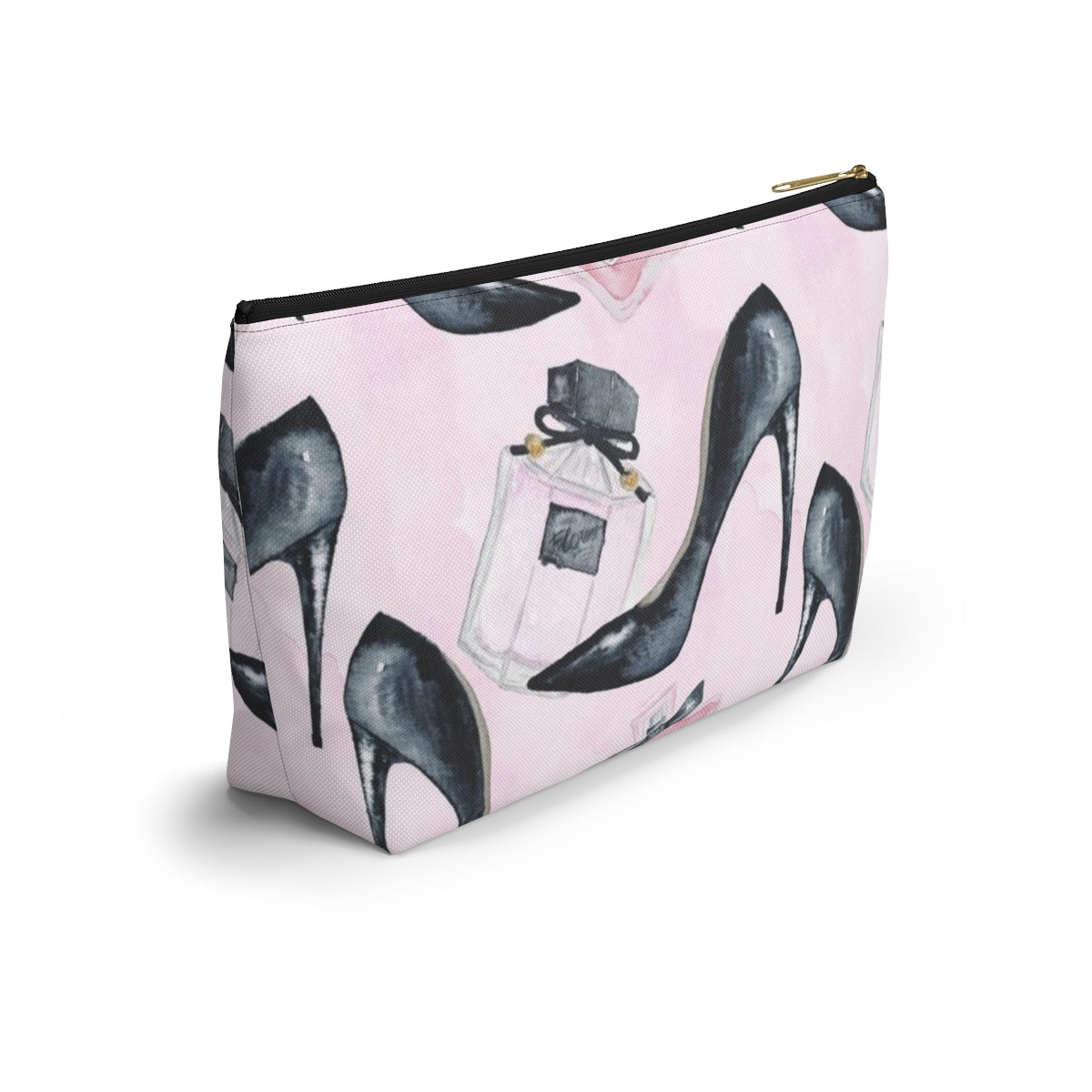 Pink Fashion Pouch w T-bottom, Accessory Pouch - Stilettos and Perfume