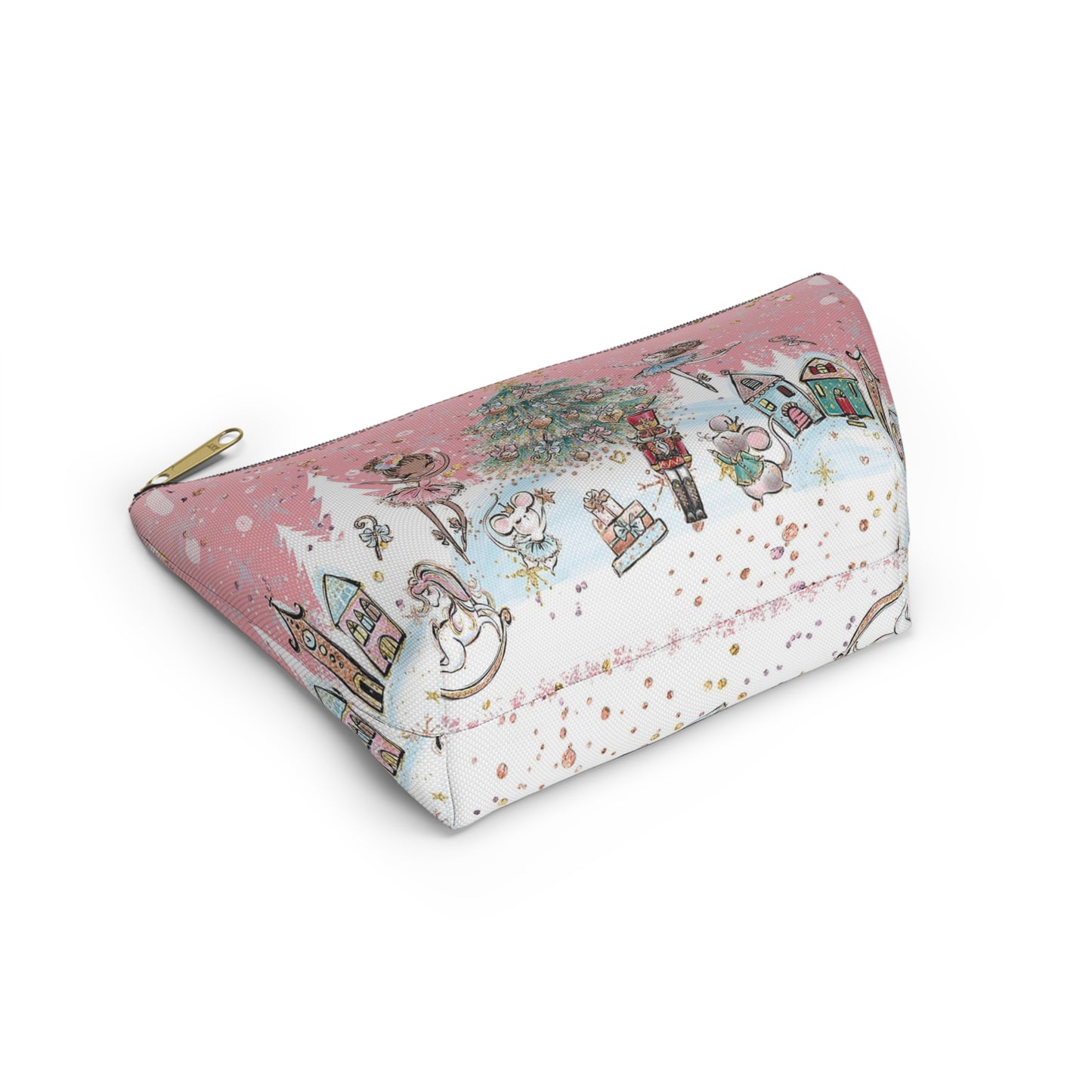 Nutcracker Cosmetic Pouch w T-bottom, Accessory Pouch - Pink Nutcracker Ballet Makeup Bag