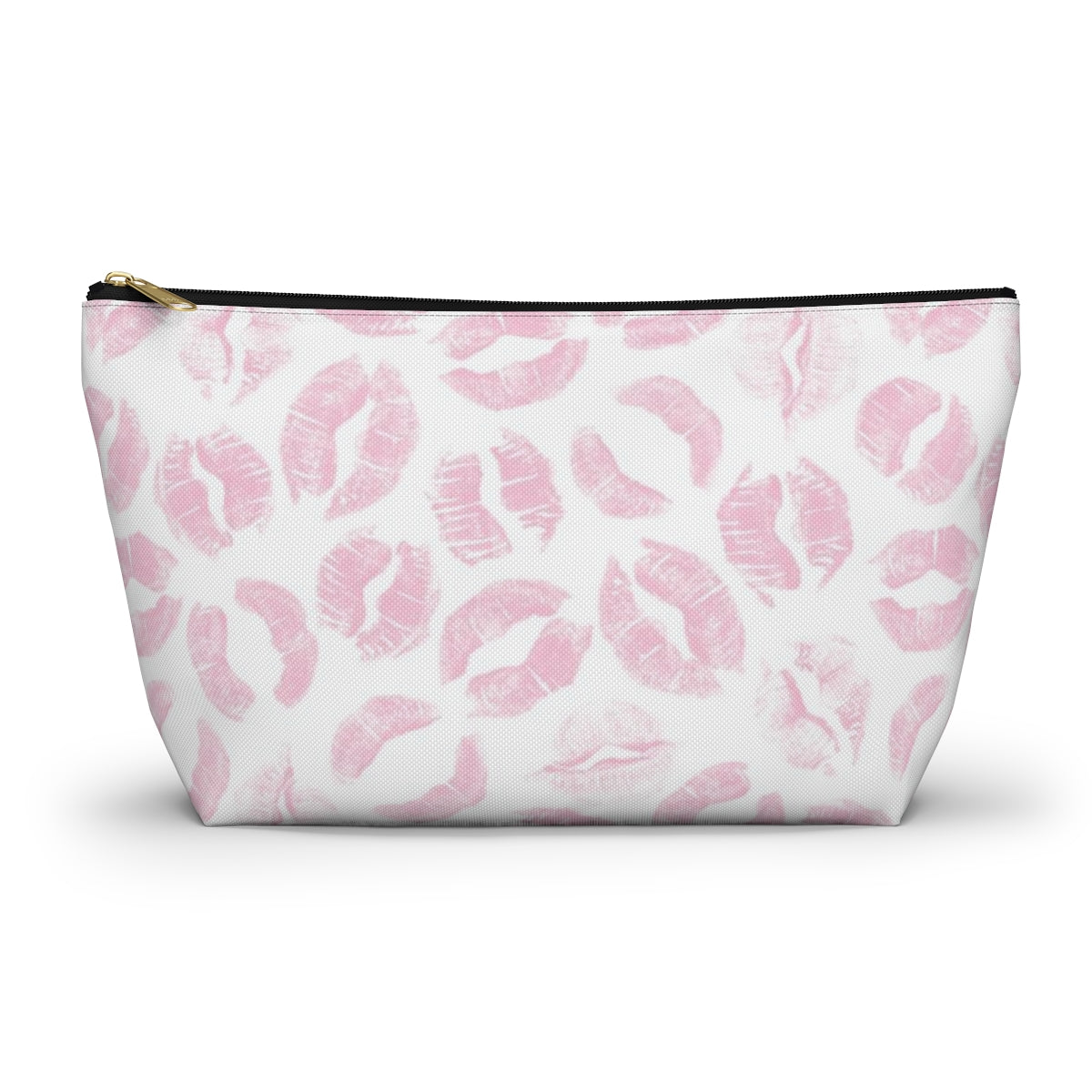 Lip Print Pouch w T-bottom, Accessory Pouch - Pink Kiss