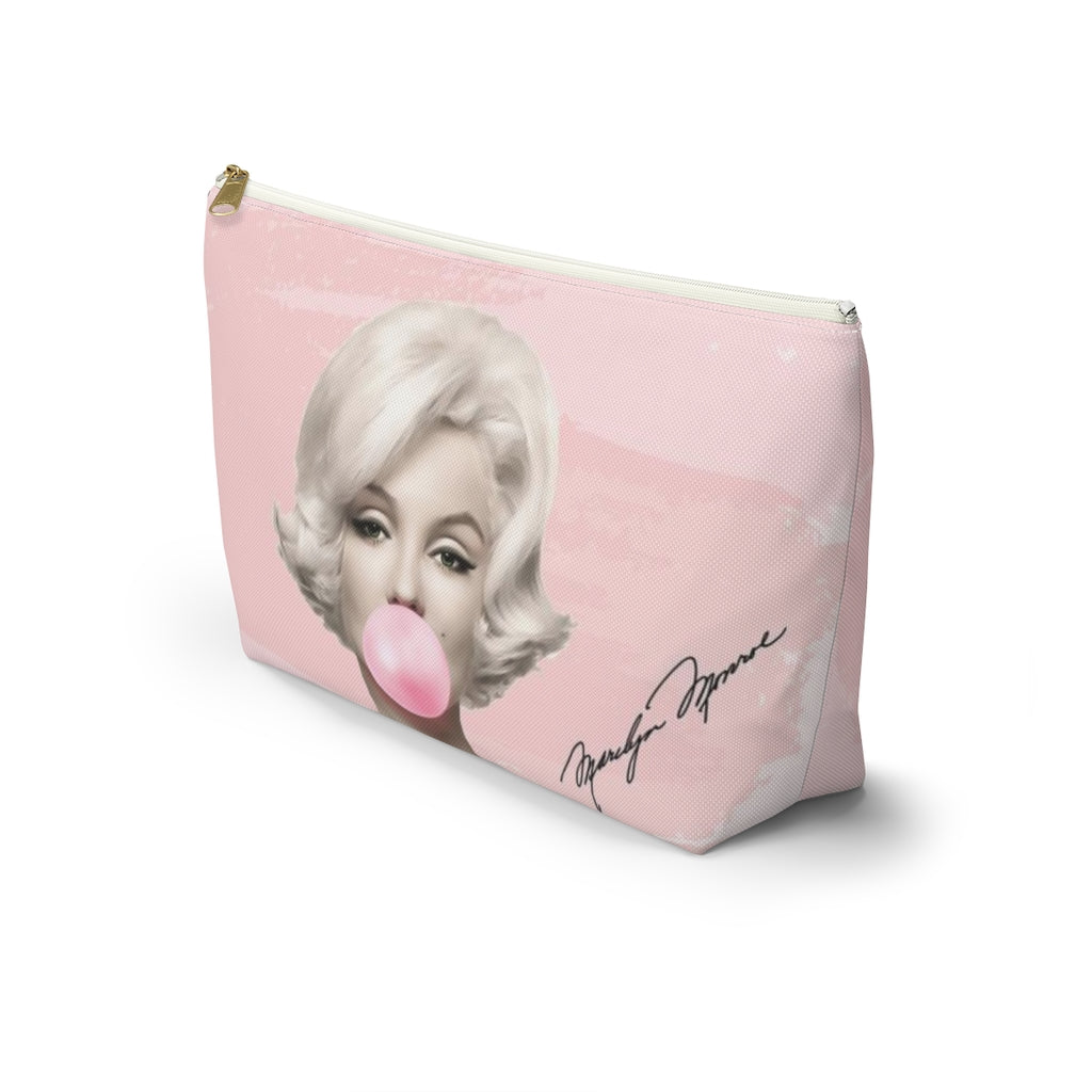 Marilyn Monroe Cosmetic Pouch w T-bottom, Accessory Pouch, Pink Signature