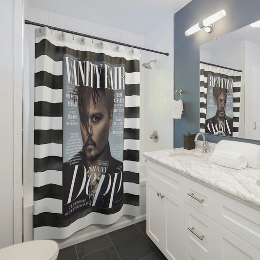 Johnny Depp VANITY FAIR Shower Curtain - Fashion Magazine Shower Curtain - Black & White Stripe Celebrity Bathroom Curtain