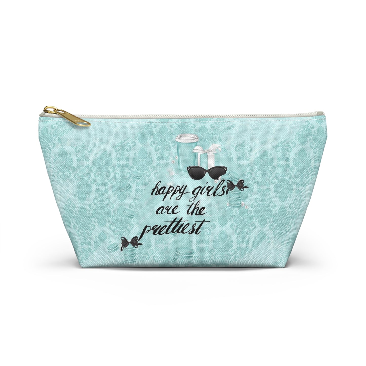 Happy Girls are the Prettiest Cosmetic Pouch w T-bottom, Accessory Pouch, Breakfast at Tiffany