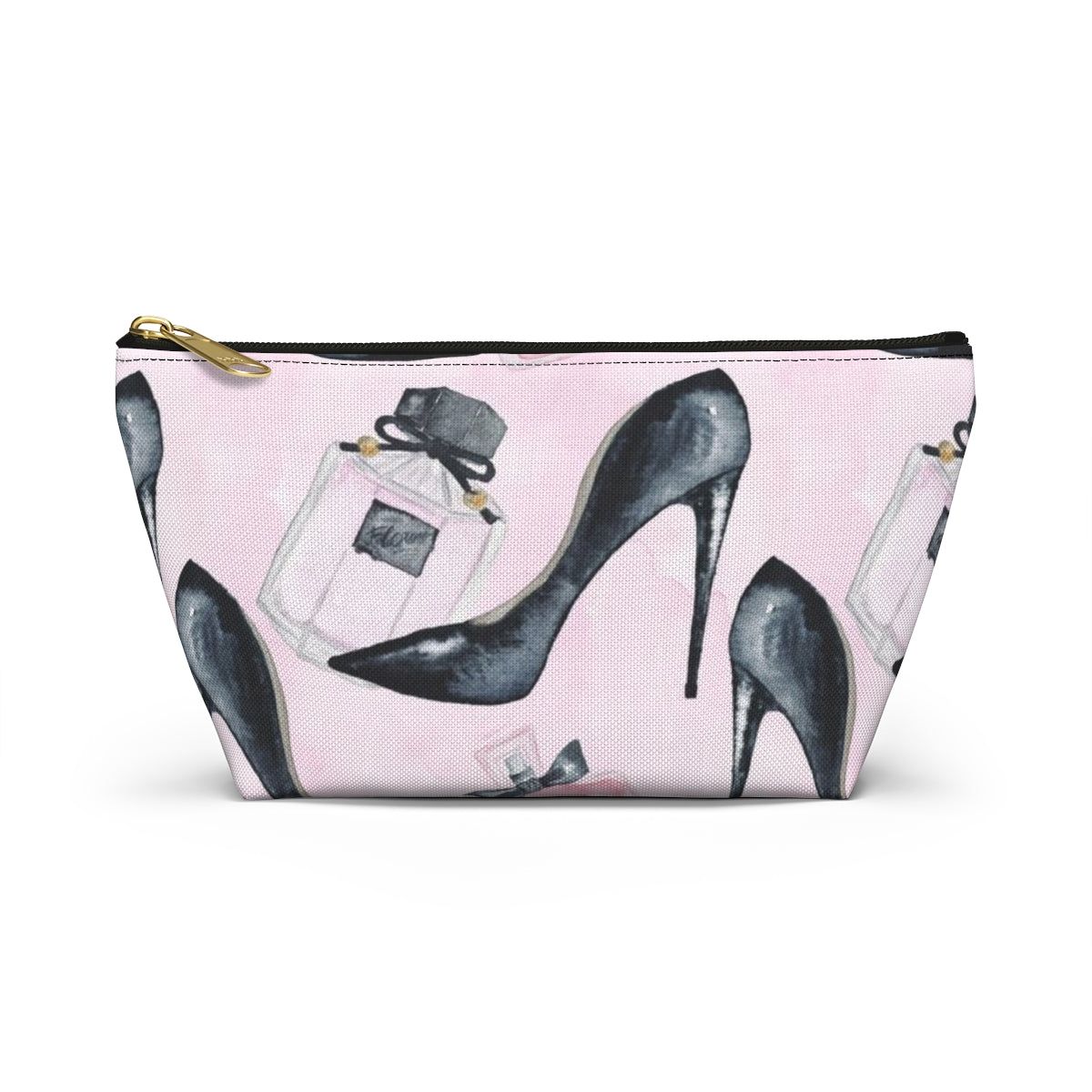 Pink Fashion Pouch w T-bottom, Accessory Pouch - Stilettos and Perfume