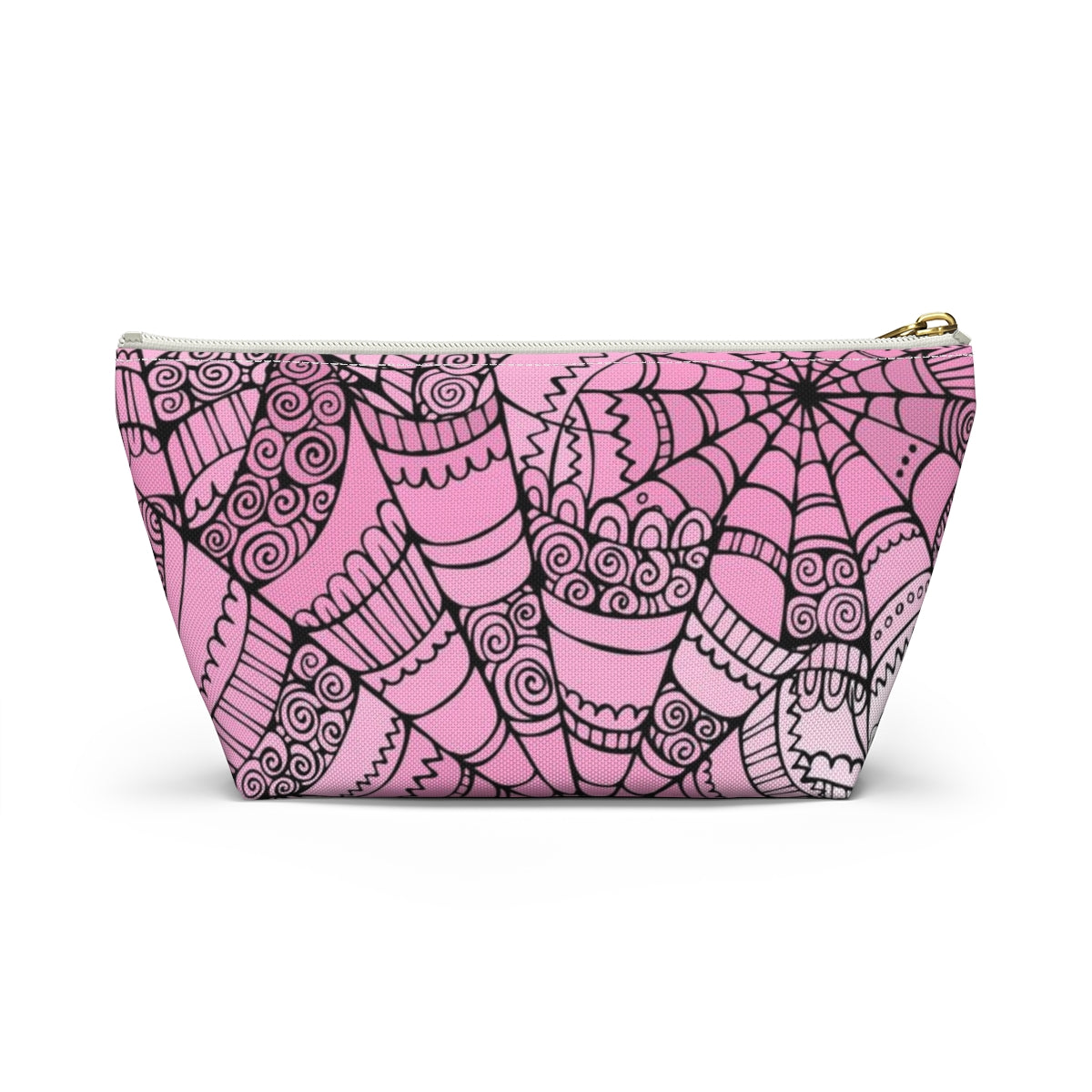 Curly Spiderweb Cosmetic Pouch w T-bottom, Accessory Pouch - Pink Bubblegum Goth Spider Web