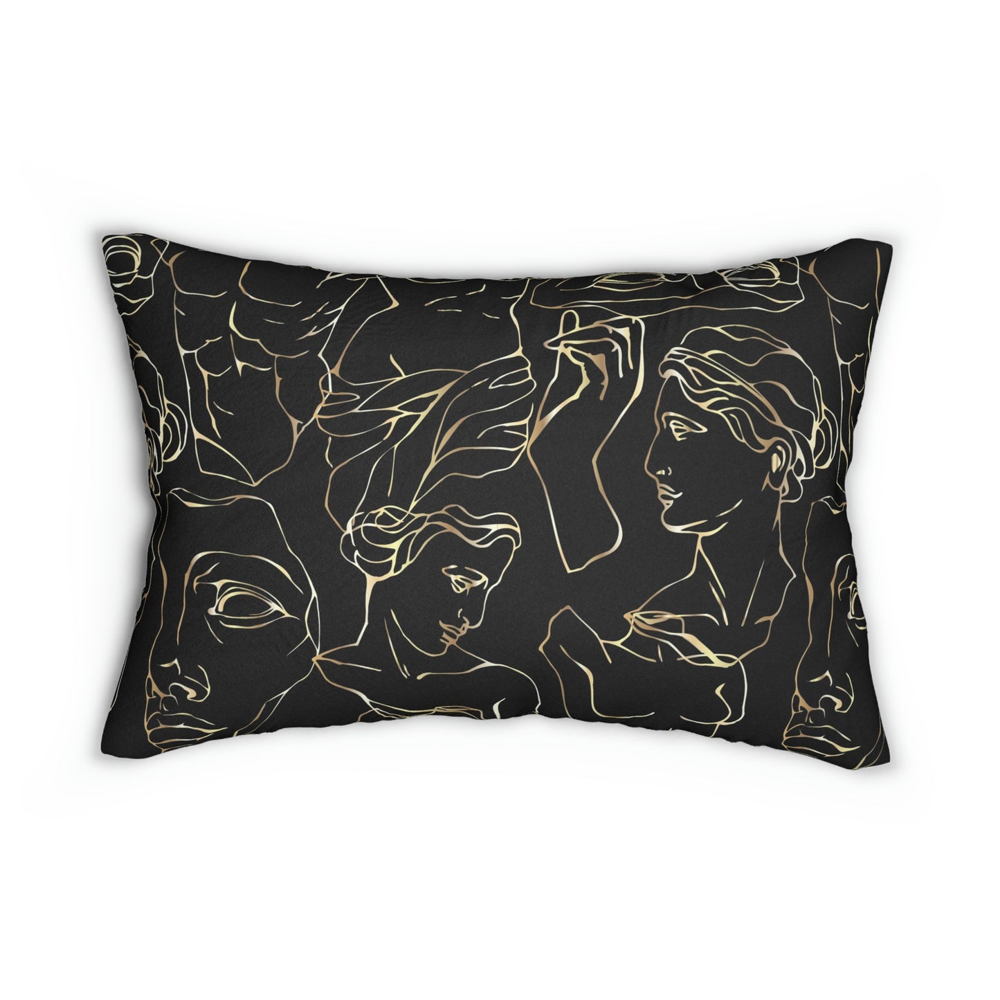 Greek Bust Lumbar Pillow - Black and Gold-tone Greek God Decorative Throw Pillow with Removable Cover = Rectangle Back Pillow