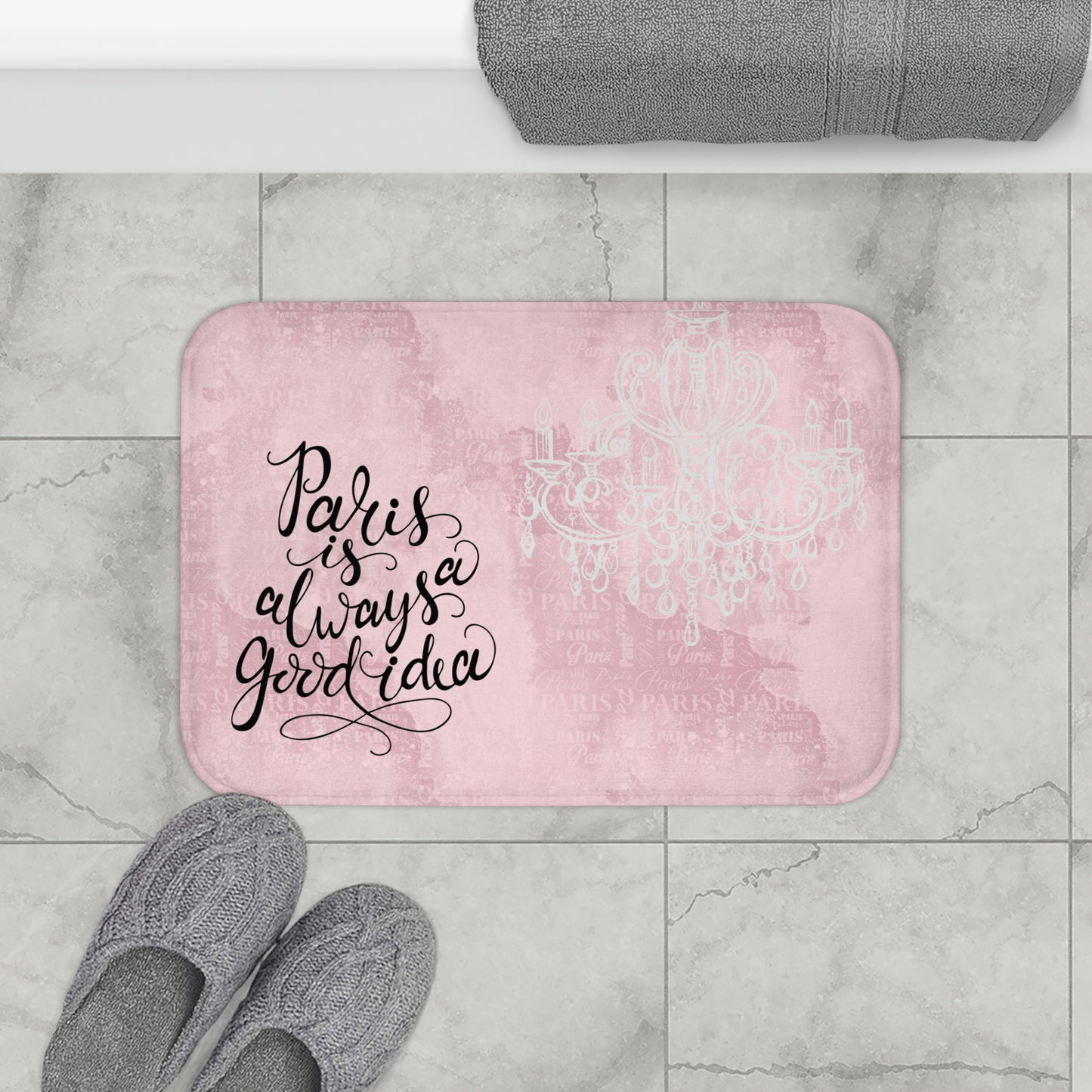 Audrey Hepburn Bath Mat - Pink Paris Floor Mat - Paris is Always a Good Idea Bathroom Shower Mat