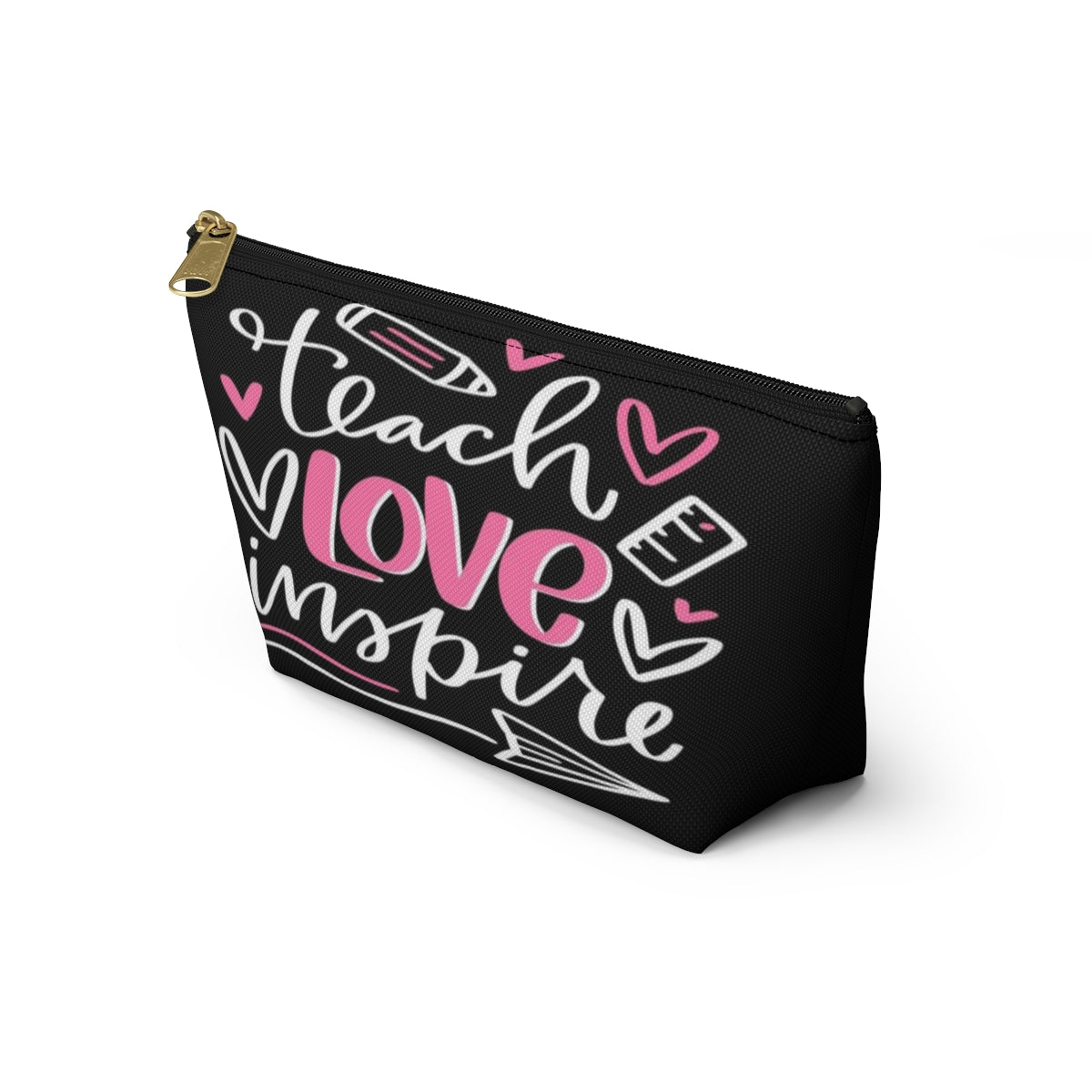 Teach Love Inspire Cosmetic Pouch w T-bottom, Accessory Pouch, Pink