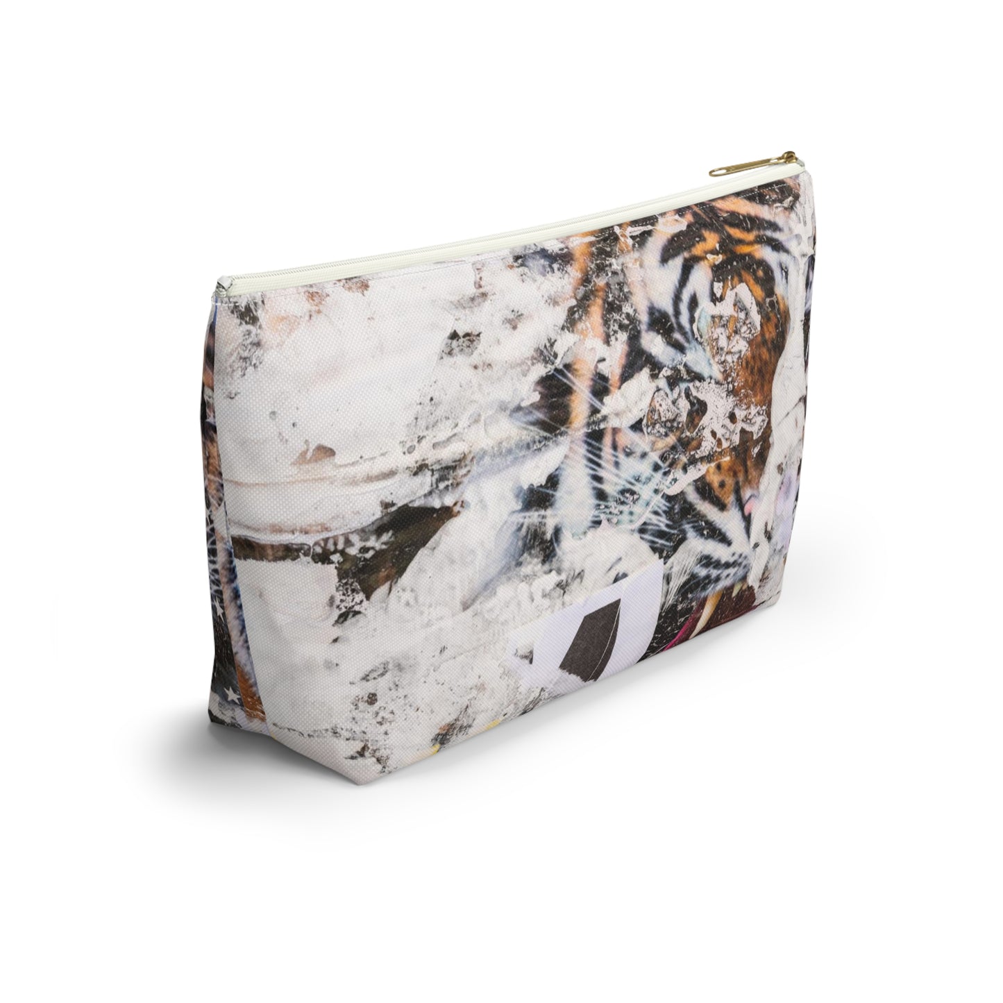 Urban Street Art Cosmetic Pouch w T-bottom, Accessory Pouch - Torn Poster Street Art Makeup Bag - Tiger Bag 4