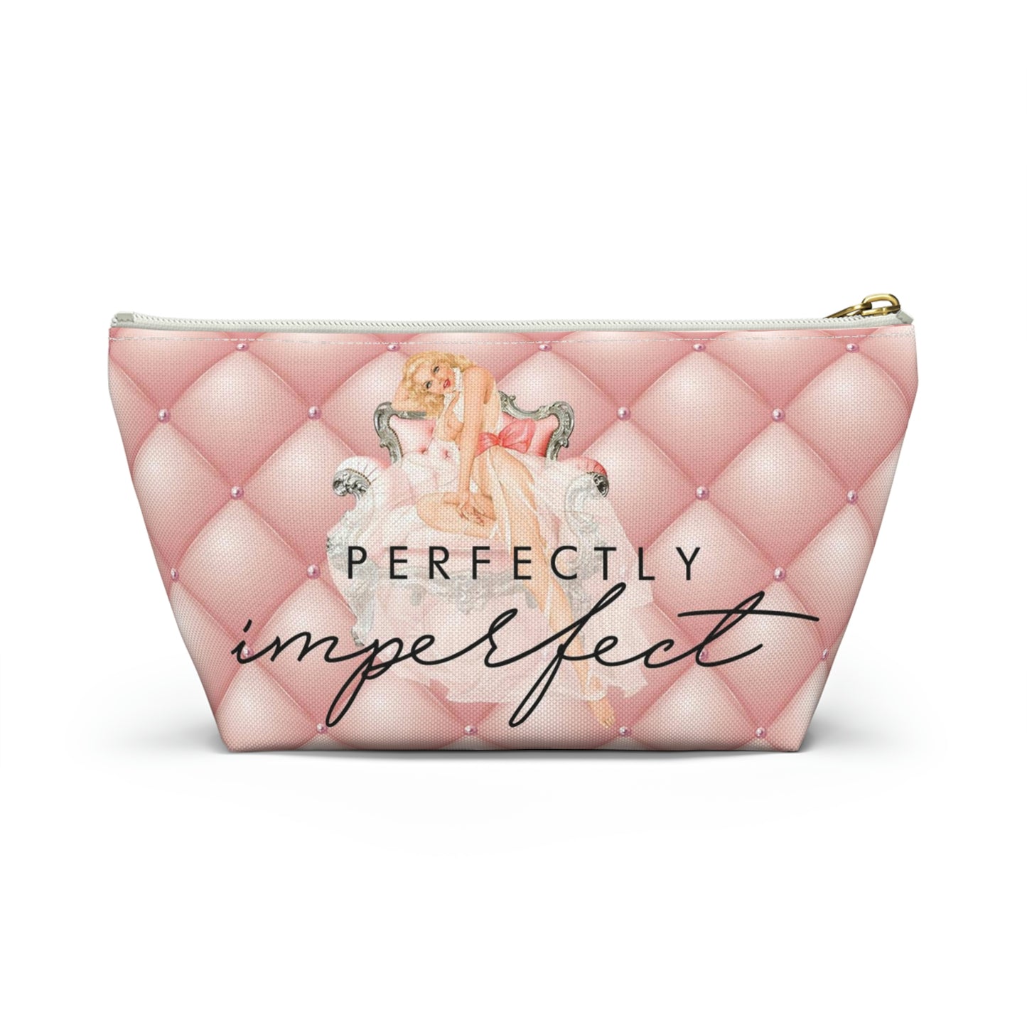 Pinup Girl Cosmetic Pouch w T-bottom, Accessory Pouch - Perfectly Imperfect Pink Peach