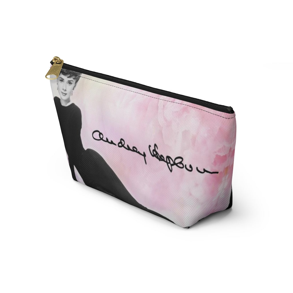 Audrey Hepburn Signature Cosmetic Pouch w T-bottom, Accessory Pouch, Pink