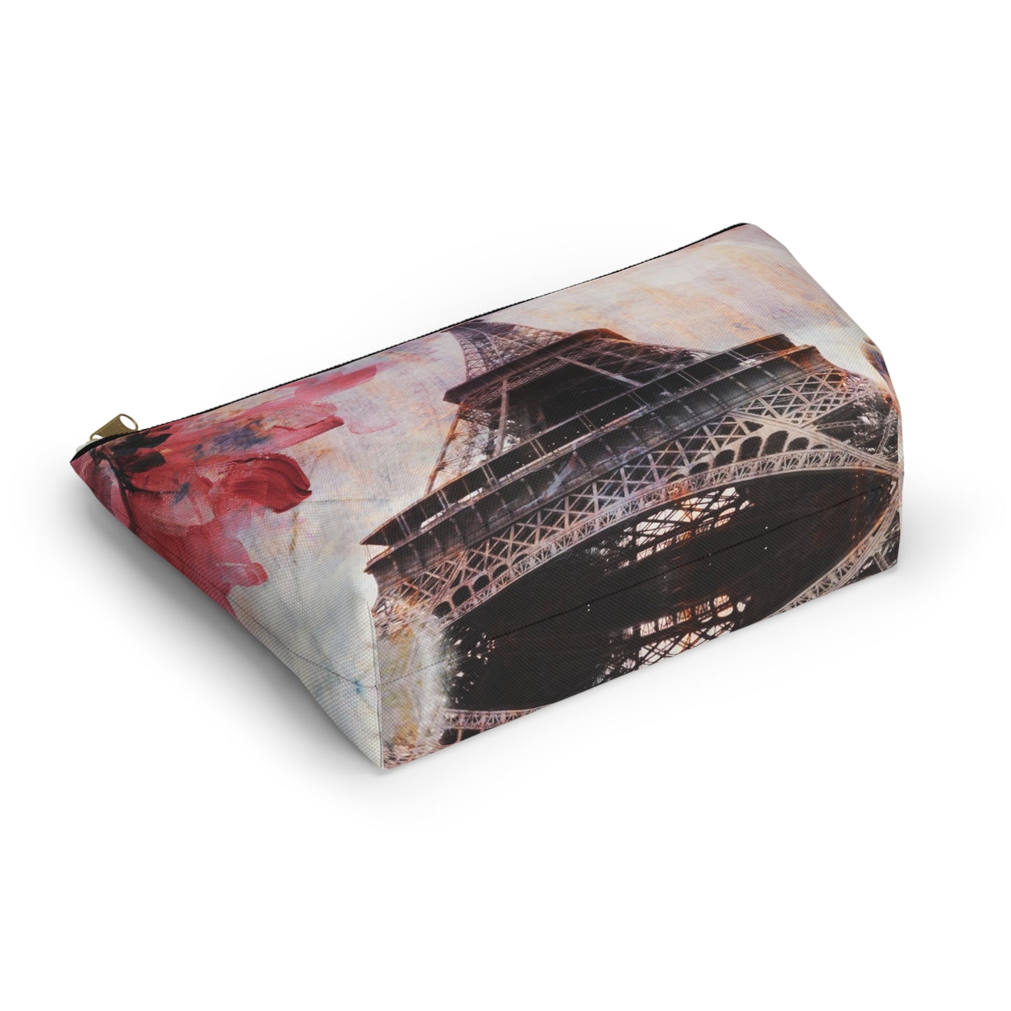 Eiffel Tower Cosmetic Pouch w T-bottom, Accessory Pouch - Paris Abstract Flower