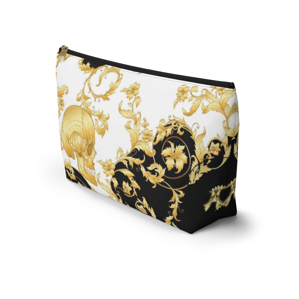 Gilded Skull Cosmetic Pouch w T-bottom, Accessory Pouch