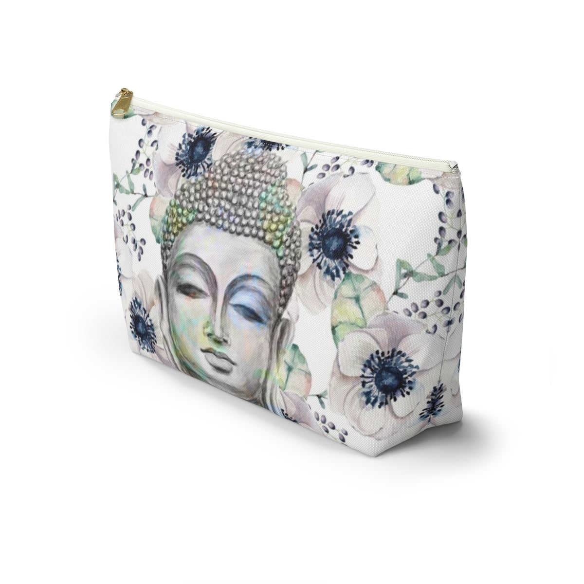 Buddha Cosmetic Pouch w T-bottom, Accessory Pouch - Buddha Flower