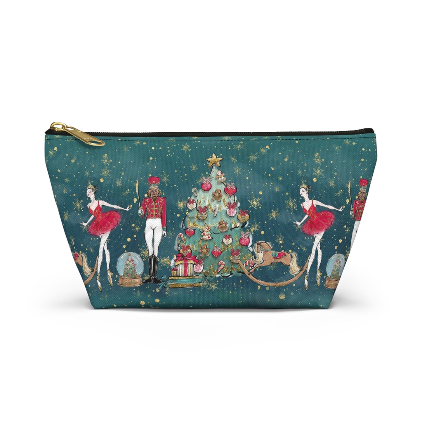 Nutcracker Ballet Cosmetic Pouch w T-bottom, Accessory Pouch - Emerald Green Nutcracker Ballet Makeup Bag