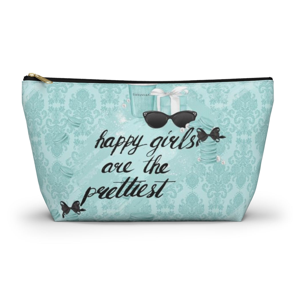 Happy Girls are the Prettiest Cosmetic Pouch w T-bottom, Accessory Pouch, Breakfast at Tiffany