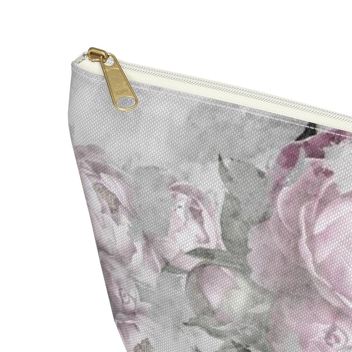 Peony Cosmetic Pouch w T-bottom, Accessory Pouch, Antiqued Pink and Grey