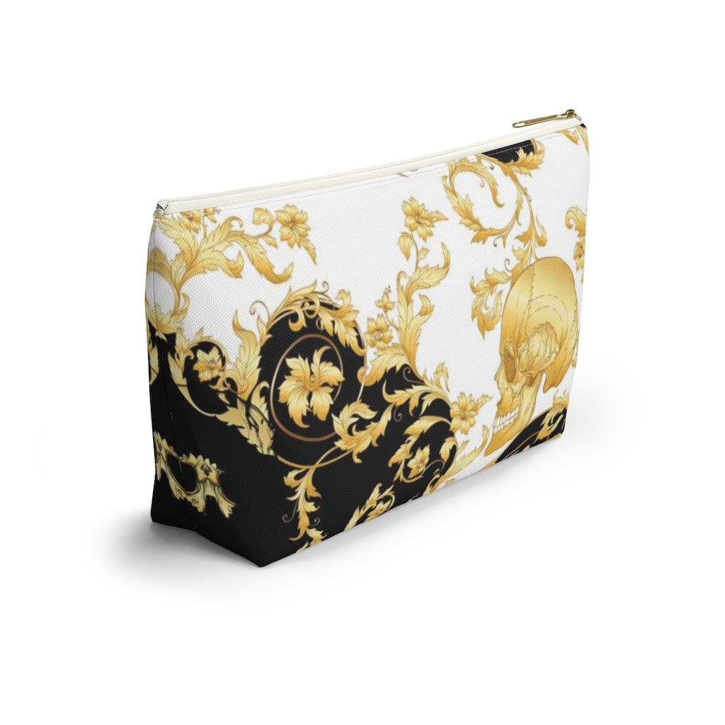 Gilded Skull Cosmetic Pouch w T-bottom, Accessory Pouch