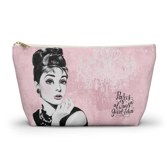 Audrey Hepburn Pouch w T-bottom, Accessory Pouch - Pink Paris is Always a Good Idea Chandelier Bag