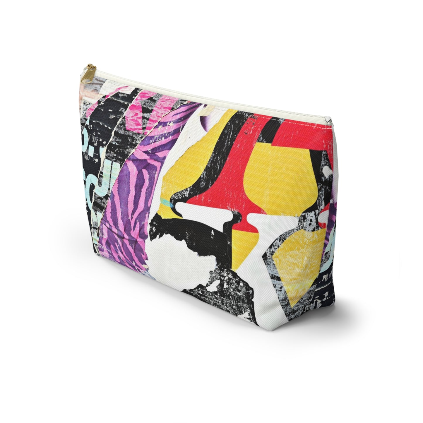 Urban Street Art Cosmetic Pouch w T-bottom, Accessory Pouch - Torn Poster Street Art Makeup Bag - Mixed Media Bag 23