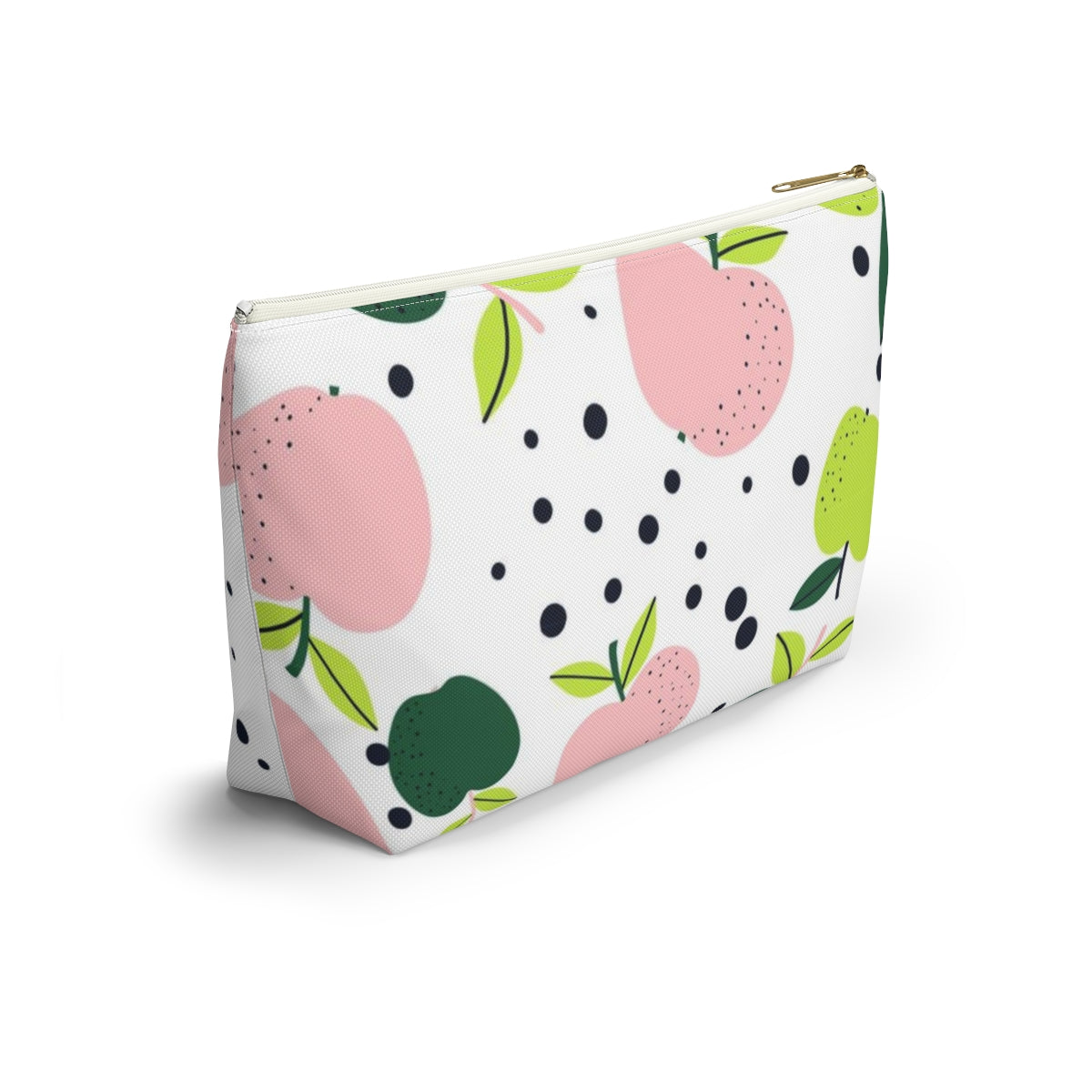 Teacher Life Cosmetic Pouch w T-bottom, Accessory Pouch, Pink and Green Apple Dot