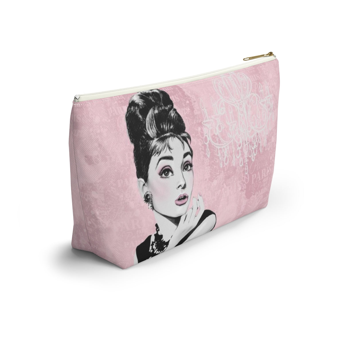 Audrey Hepburn Pouch w T-bottom, Accessory Pouch - Pink Paris is Always a Good Idea Chandelier Bag