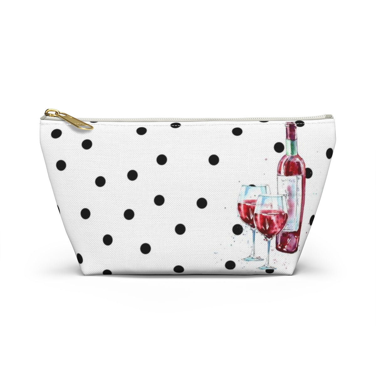 Personalized Wine Cosmetic Pouch w T-bottom, Accessory Pouch, Red Wine for Two Polka Dot