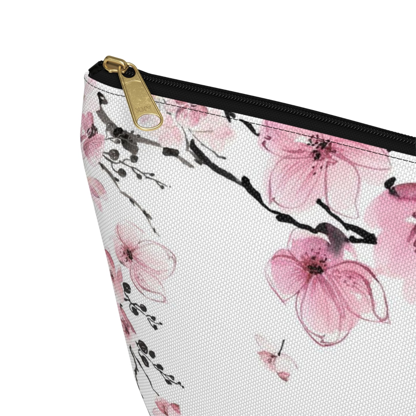 Sakura Cosmetic Pouch w T-bottom, Accessory Pouch - Pink Watercolor Cherry Blossom Makeup Bag