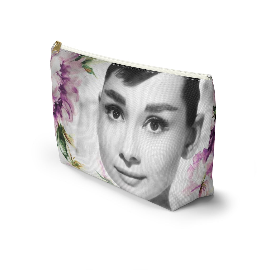 Audrey Flower Cosmetic Pouch w T-bottom, Accessory Pouch, Purple