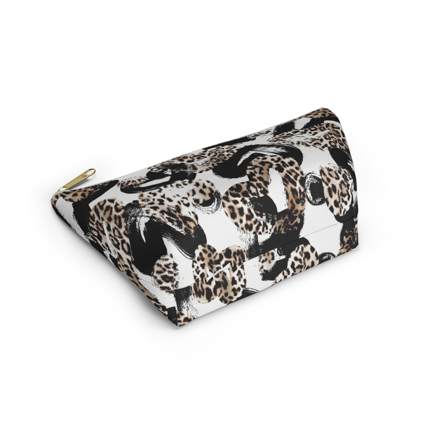 Personalized Leopard Hearts Cosmetic Pouch w T-bottom, Accessory Pouch