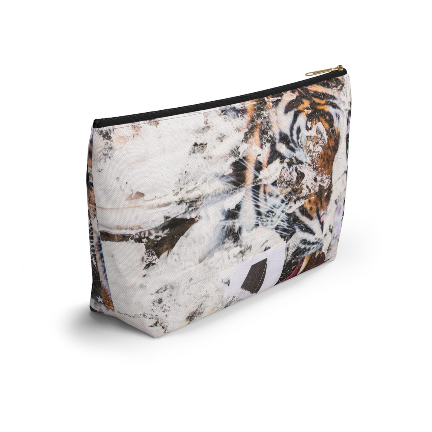 Urban Street Art Cosmetic Pouch w T-bottom, Accessory Pouch - Torn Poster Street Art Makeup Bag - Tiger Bag 4