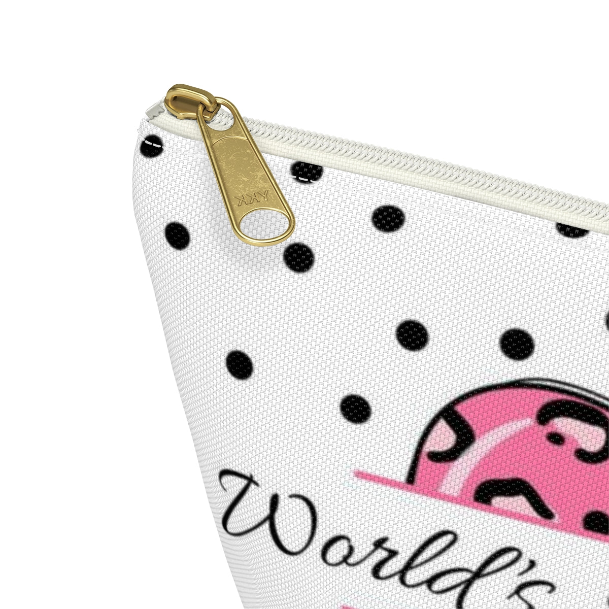 Personalized World's Best Teacher Cosmetic Pouch w T-bottom, Accessory Pouch, Pink Leopard Apple Dot