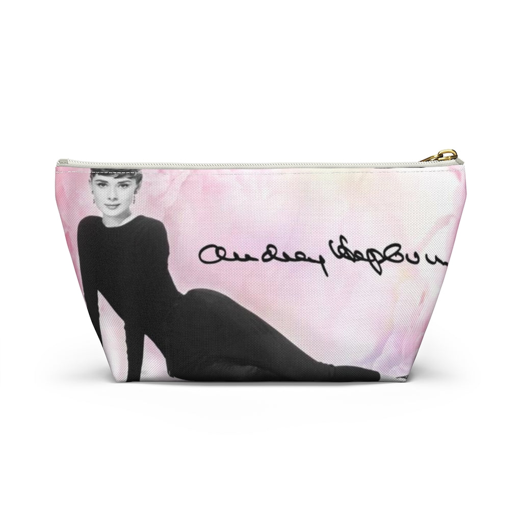 Audrey Hepburn Signature Cosmetic Pouch w T-bottom, Accessory Pouch, Pink