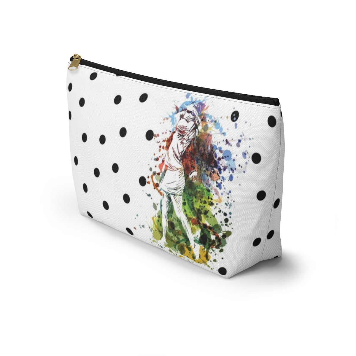 Personalized Golf Cosmetic Pouch w T-bottom, Accessory Pouch, Golfer Polka Dot