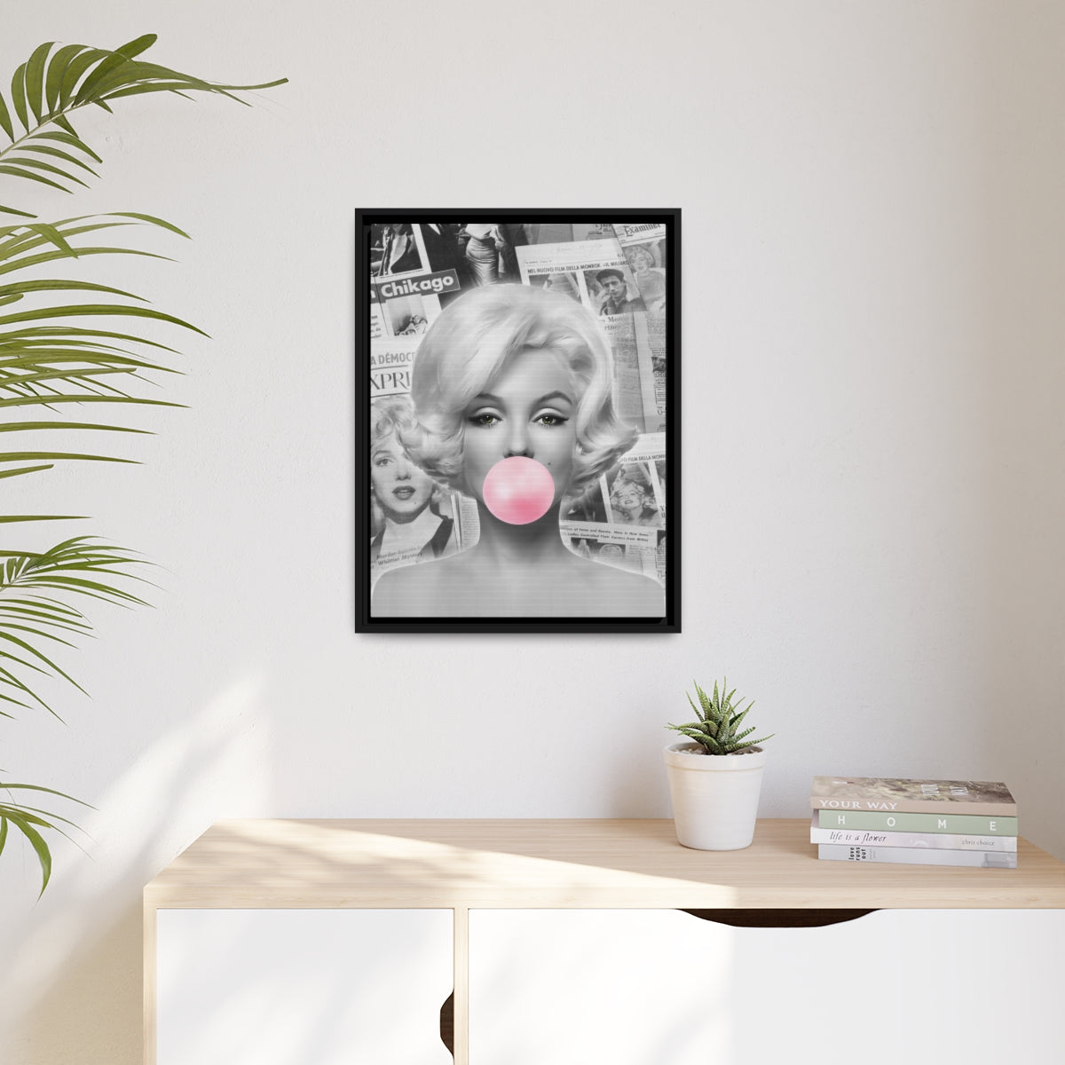 Marilyn Monroe Wall Canvas, Matte Canvas, Black Frame - International News Marilyn Bubblegum