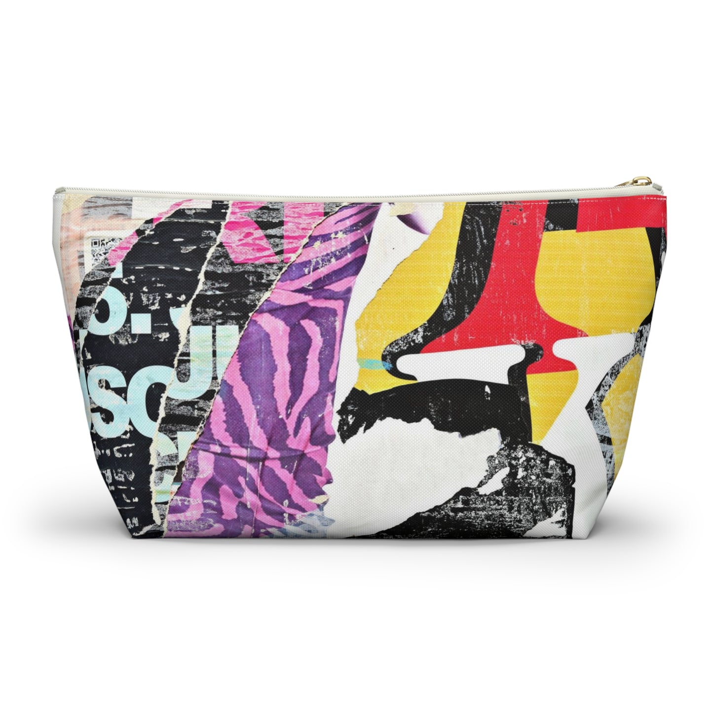 Urban Street Art Cosmetic Pouch w T-bottom, Accessory Pouch - Torn Poster Street Art Makeup Bag - Mixed Media Bag 23