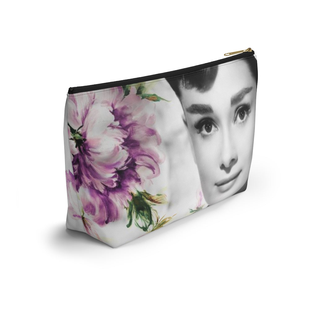 Audrey Flower Cosmetic Pouch w T-bottom, Accessory Pouch, Purple